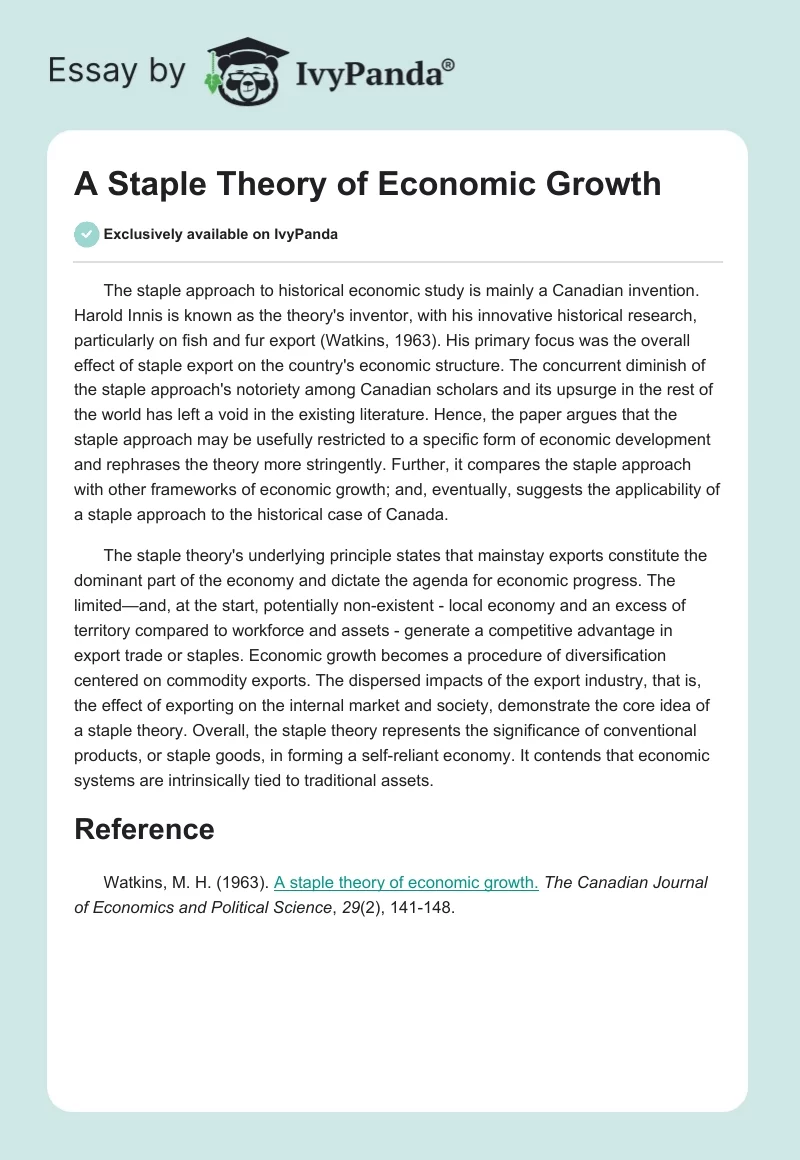 A Staple Theory of Economic Growth. Page 1
