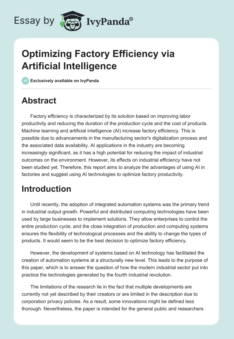 Optimizing Factory Efficiency via Artificial Intelligence. Page 1