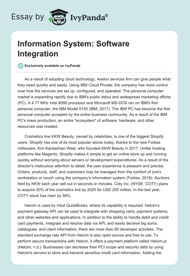 Information System: Software Integration. Page 1