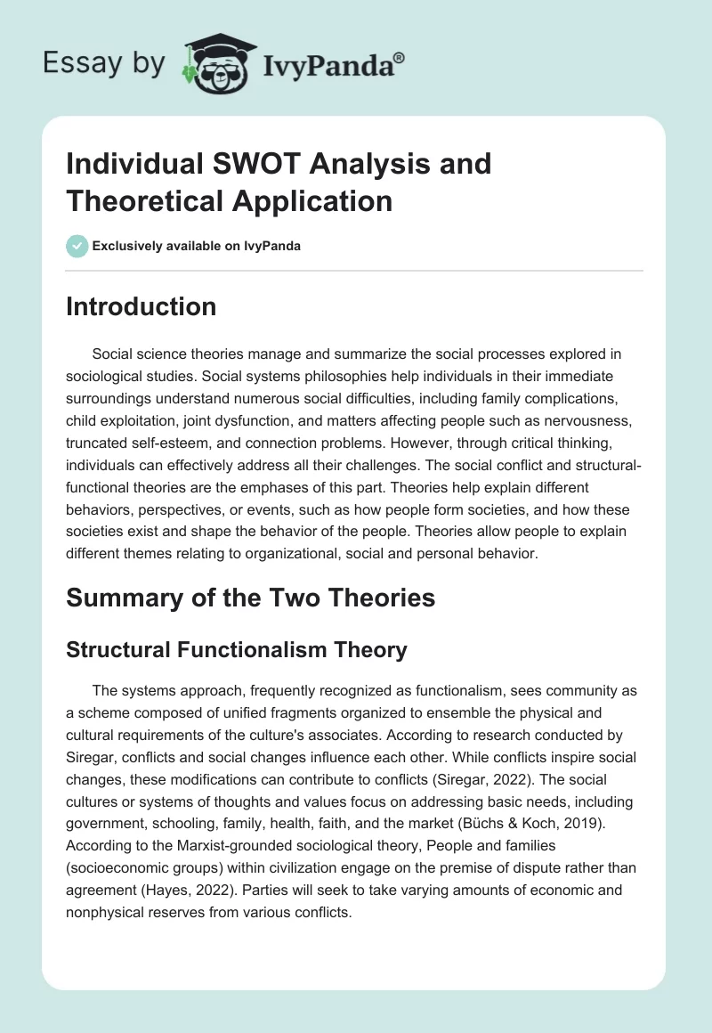 Individual SWOT Analysis and Theoretical Application. Page 1