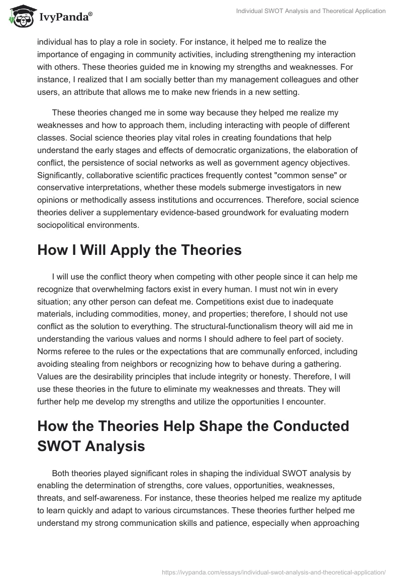 Individual SWOT Analysis and Theoretical Application. Page 4