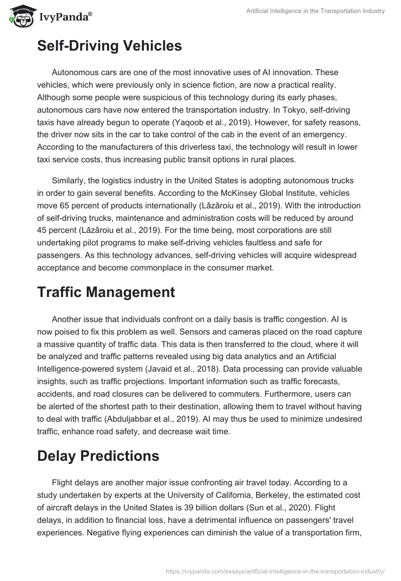 Artificial Intelligence in the Transportation Industry. Page 2