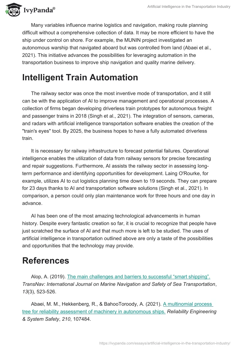 Artificial Intelligence in the Transportation Industry. Page 4