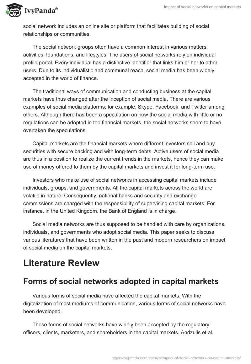 Impact of social networks on capital markets. Page 2