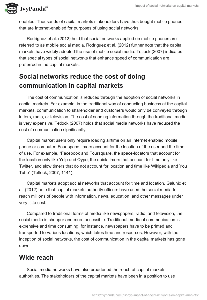 Impact of social networks on capital markets. Page 4