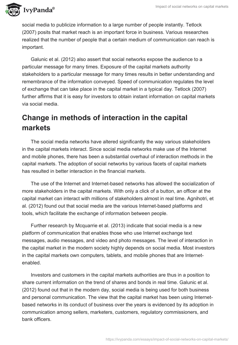 Impact of social networks on capital markets. Page 5