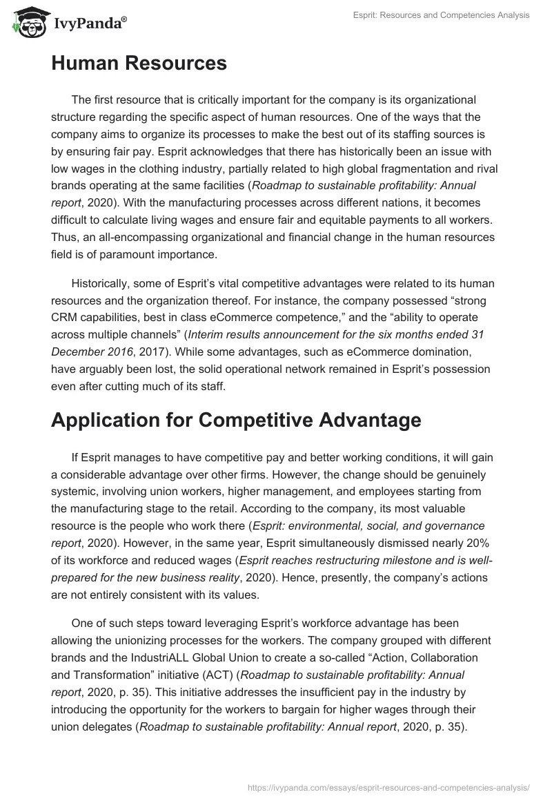 Esprit: Resources and Competencies Analysis. Page 2
