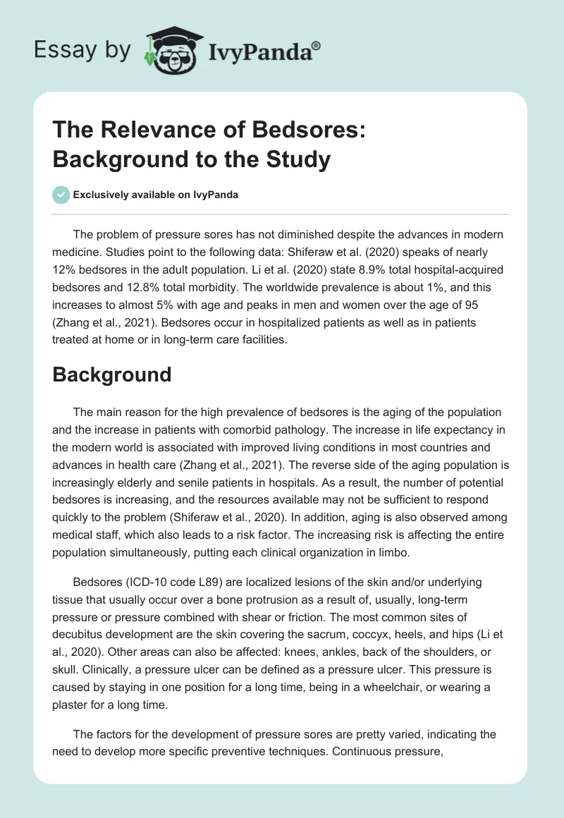 The Relevance of Bedsores: Background to the Study. Page 1