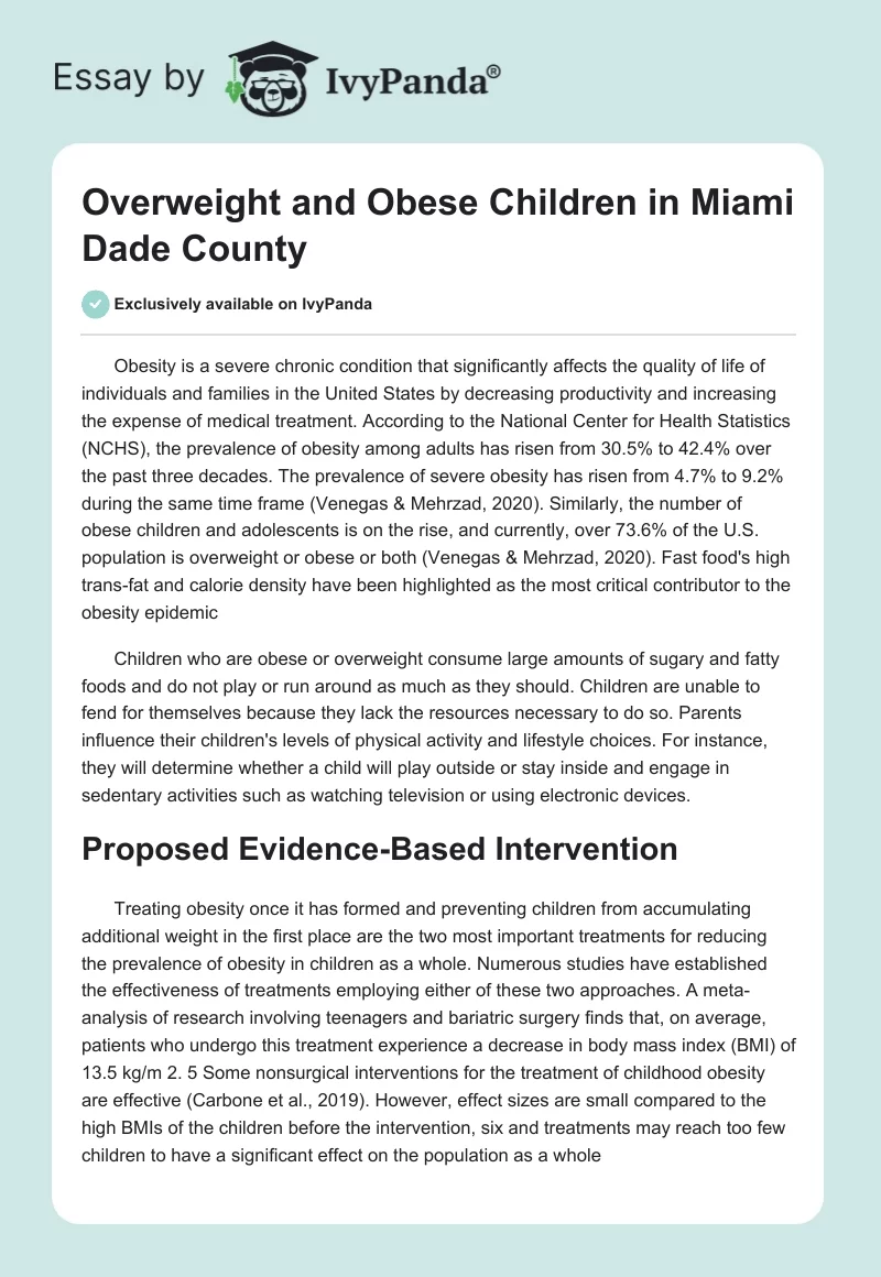 Overweight and Obese Children in Miami Dade County. Page 1