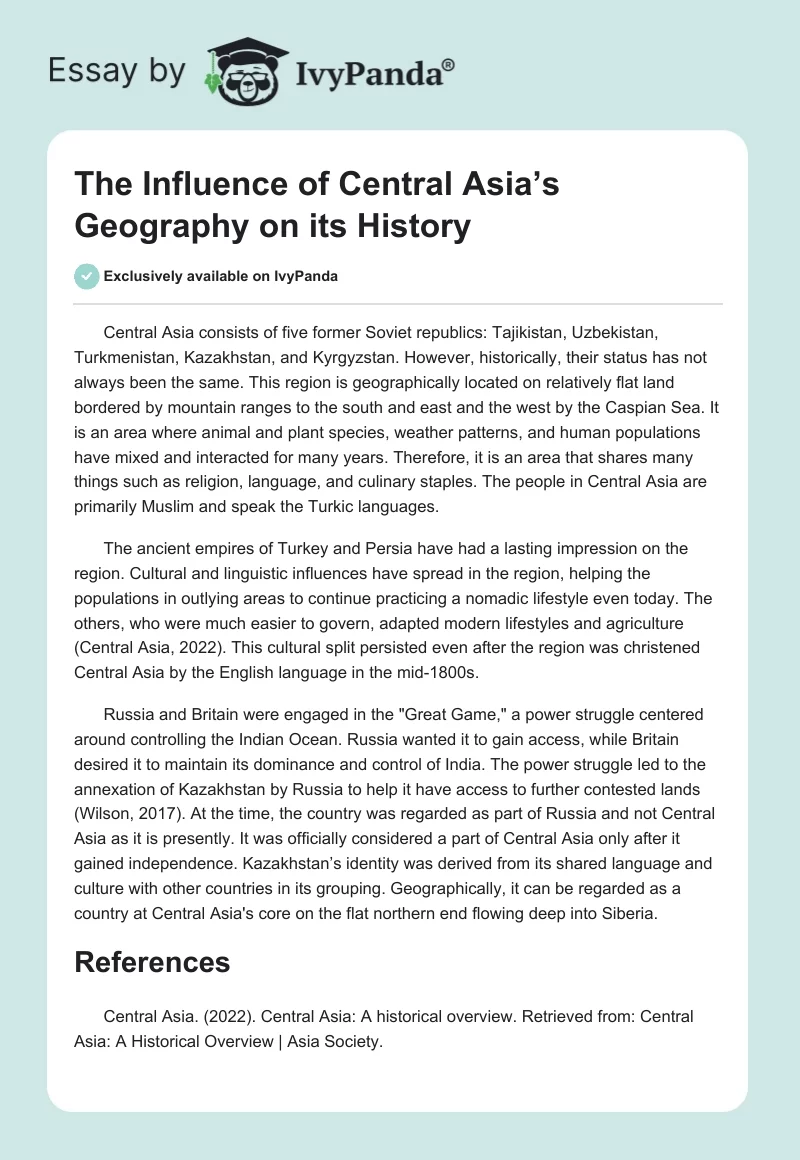 The Influence of Central Asia’s Geography on Its History. Page 1