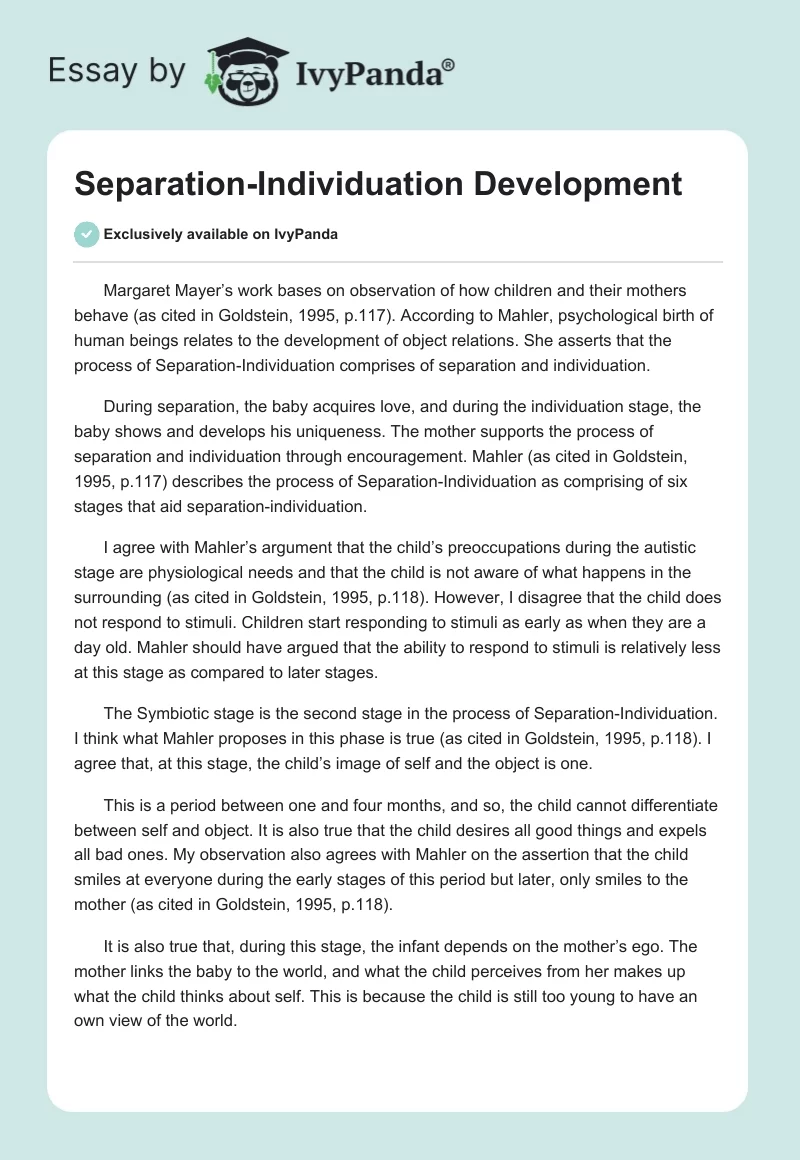 Separation-Individuation Development. Page 1