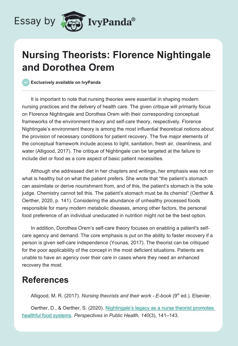 Nursing Theorists: Florence Nightingale and Dorothea Orem. Page 1