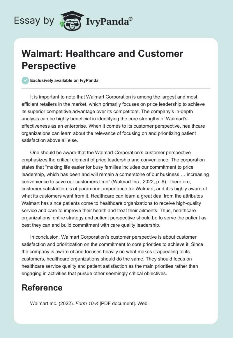 Walmart: Healthcare and Customer Perspective. Page 1