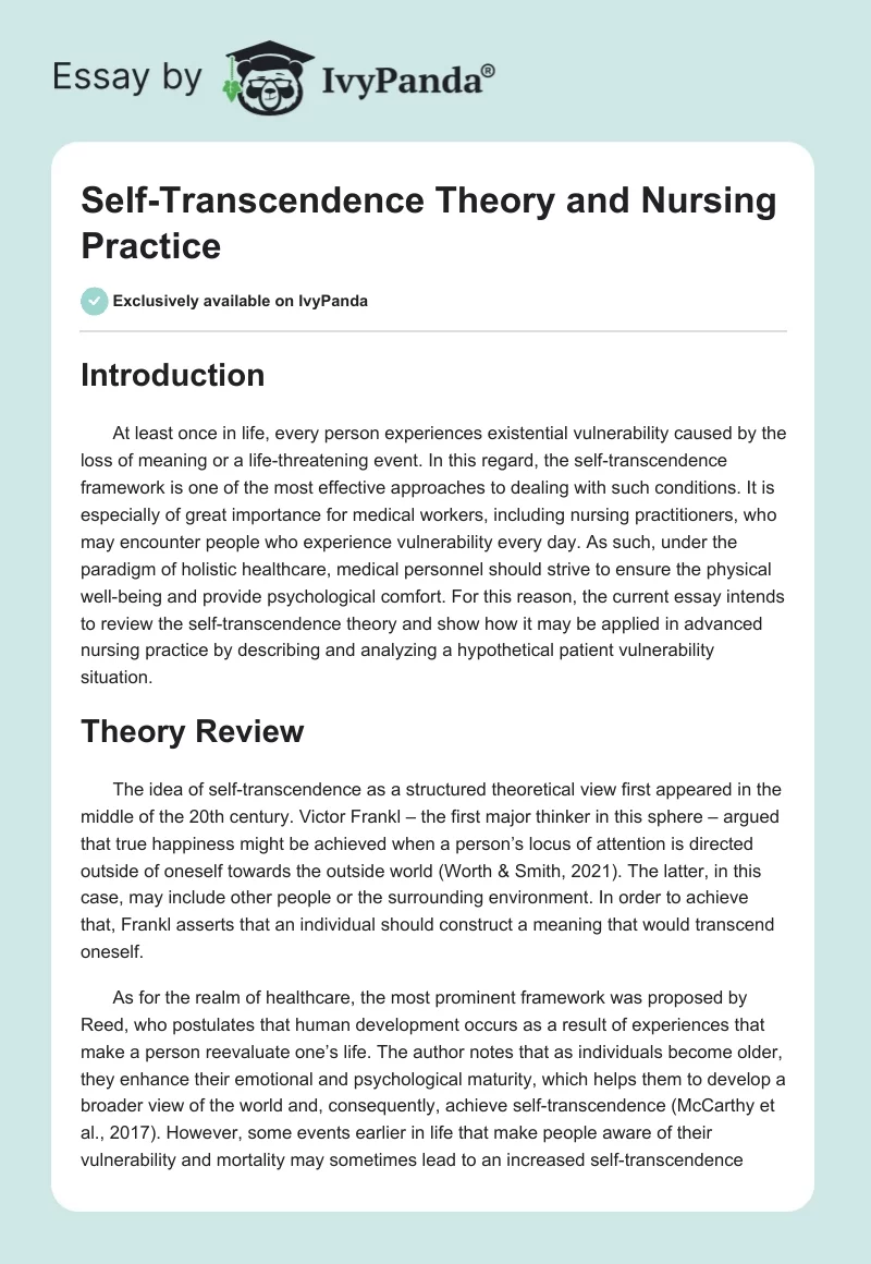 Self-Transcendence Theory and Nursing Practice. Page 1