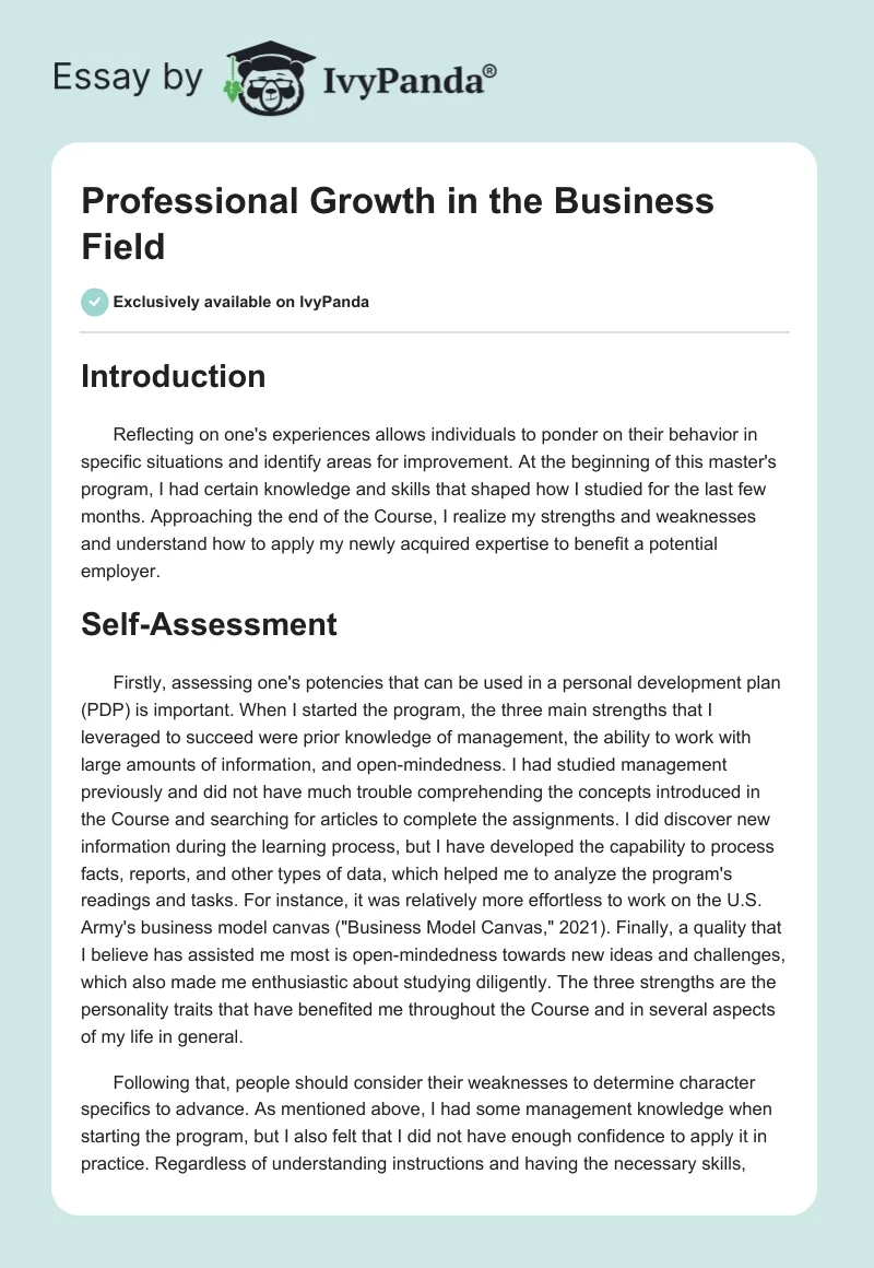 Professional Growth in the Business Field. Page 1