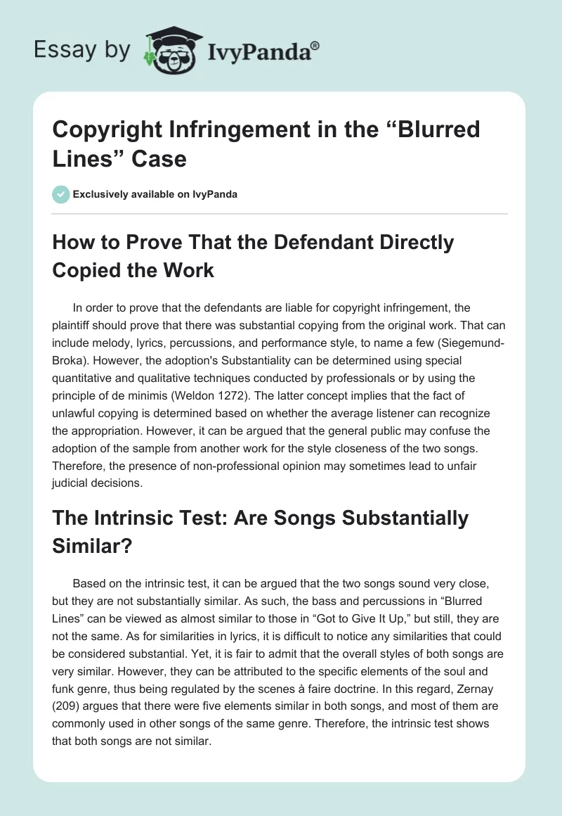 Copyright Infringement in the “Blurred Lines” Case. Page 1