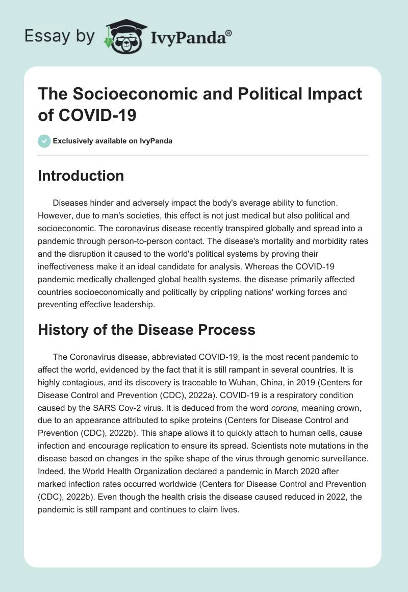 The Socioeconomic and Political Impact of COVID-19. Page 1