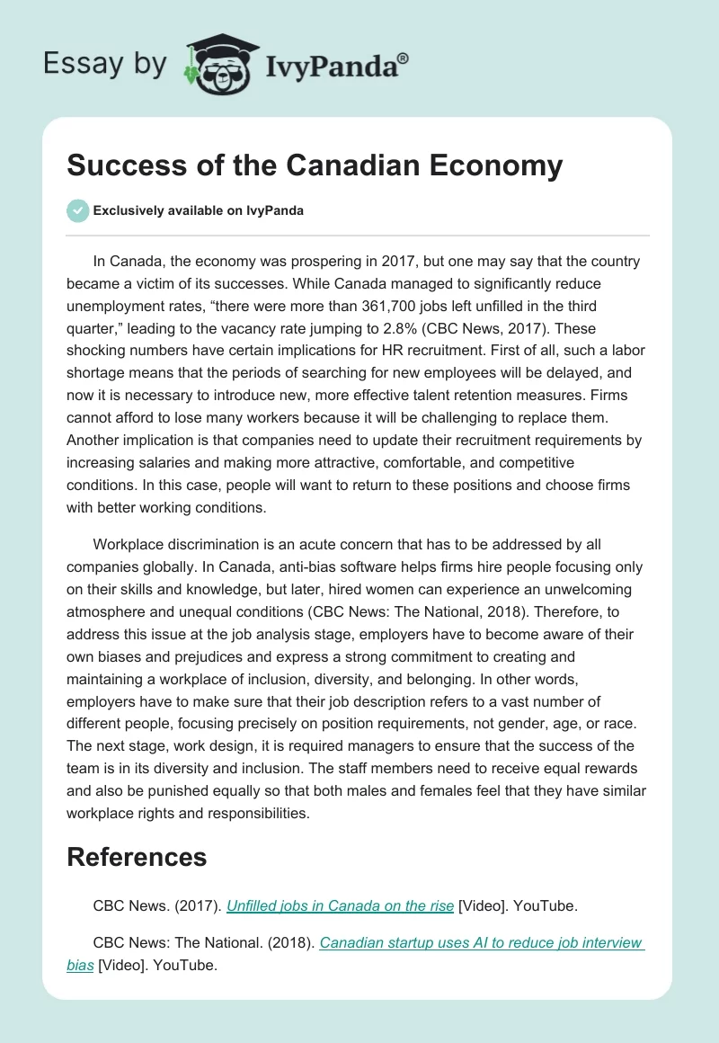 Success of the Canadian Economy. Page 1