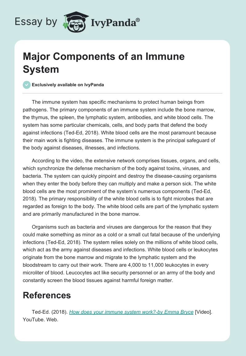 Major Components of an Immune System. Page 1