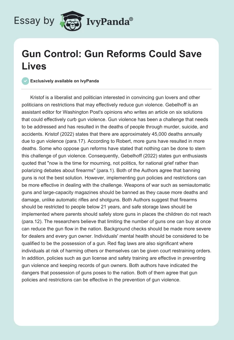 Gun Control: Gun Reforms Could Save Lives. Page 1