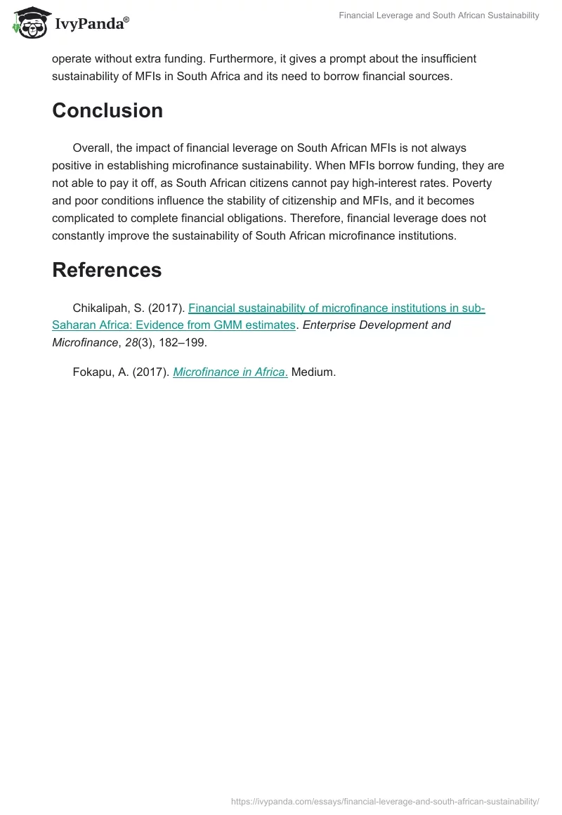 Financial Leverage and South African Sustainability. Page 2