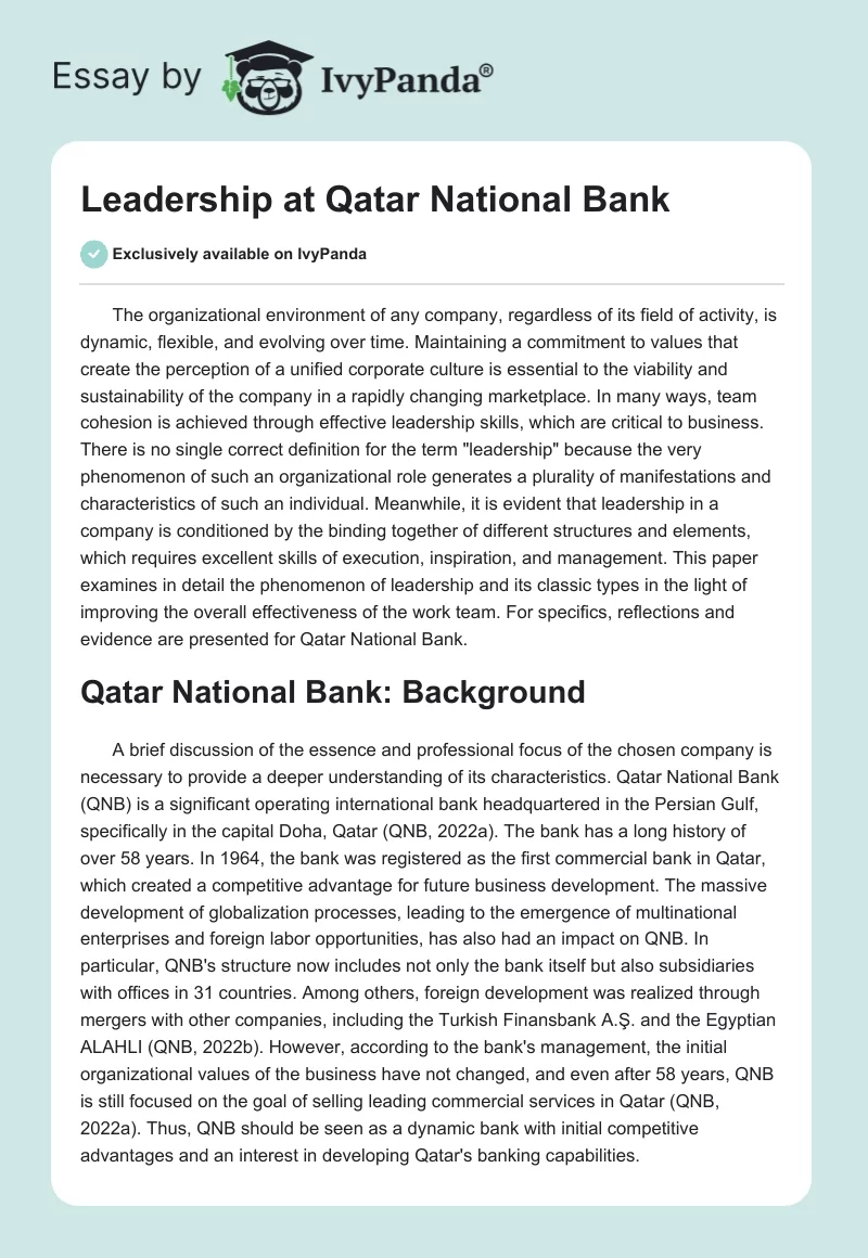 Leadership at Qatar National Bank. Page 1