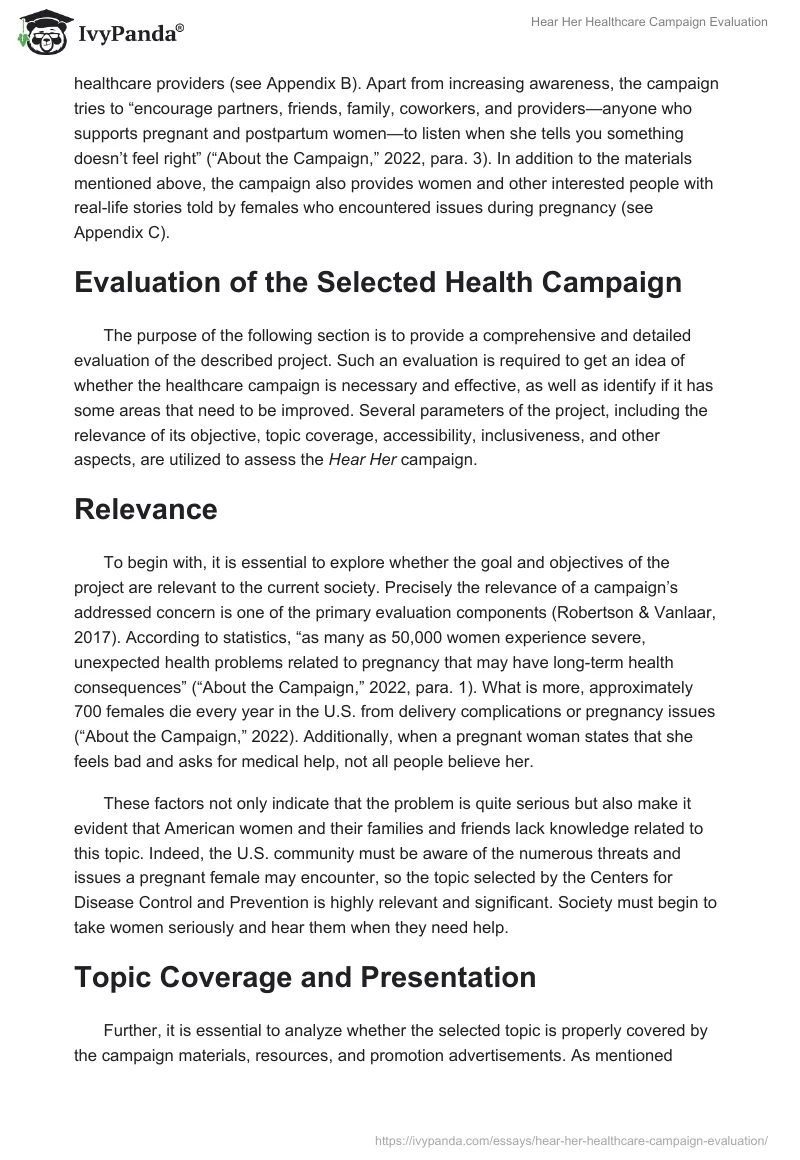 Hear Her Healthcare Campaign Evaluation. Page 2