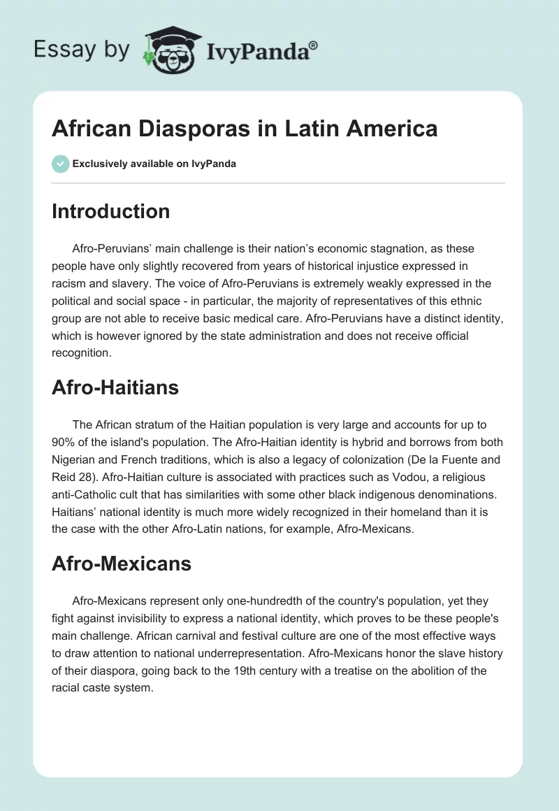 African Diasporas in Latin America. Page 1
