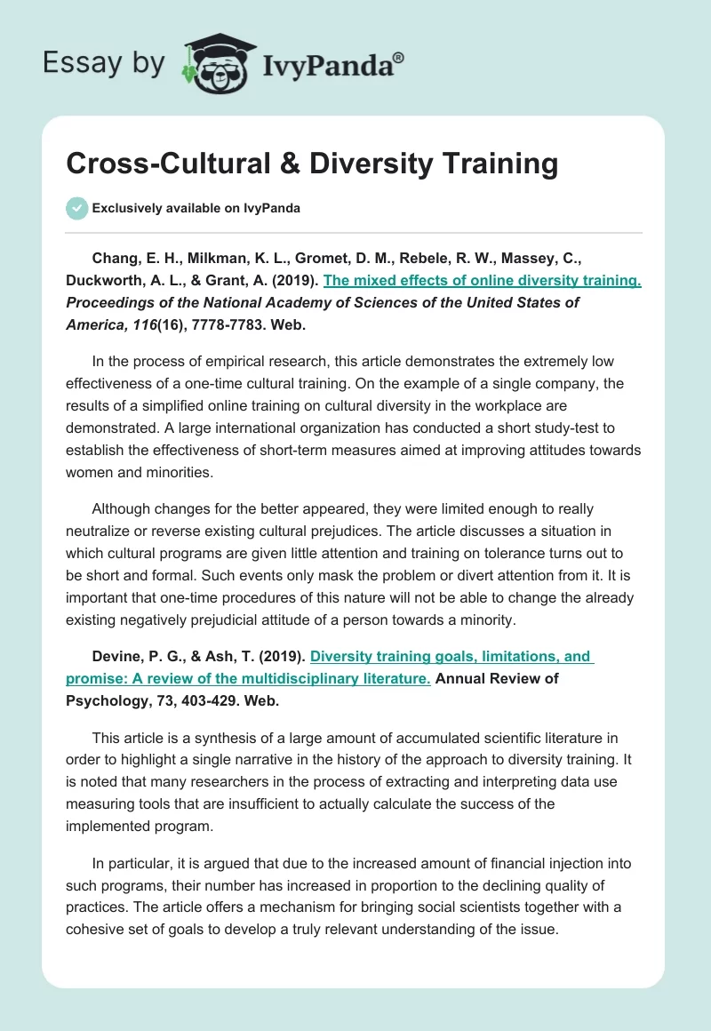 Cross-Cultural & Diversity Training. Page 1