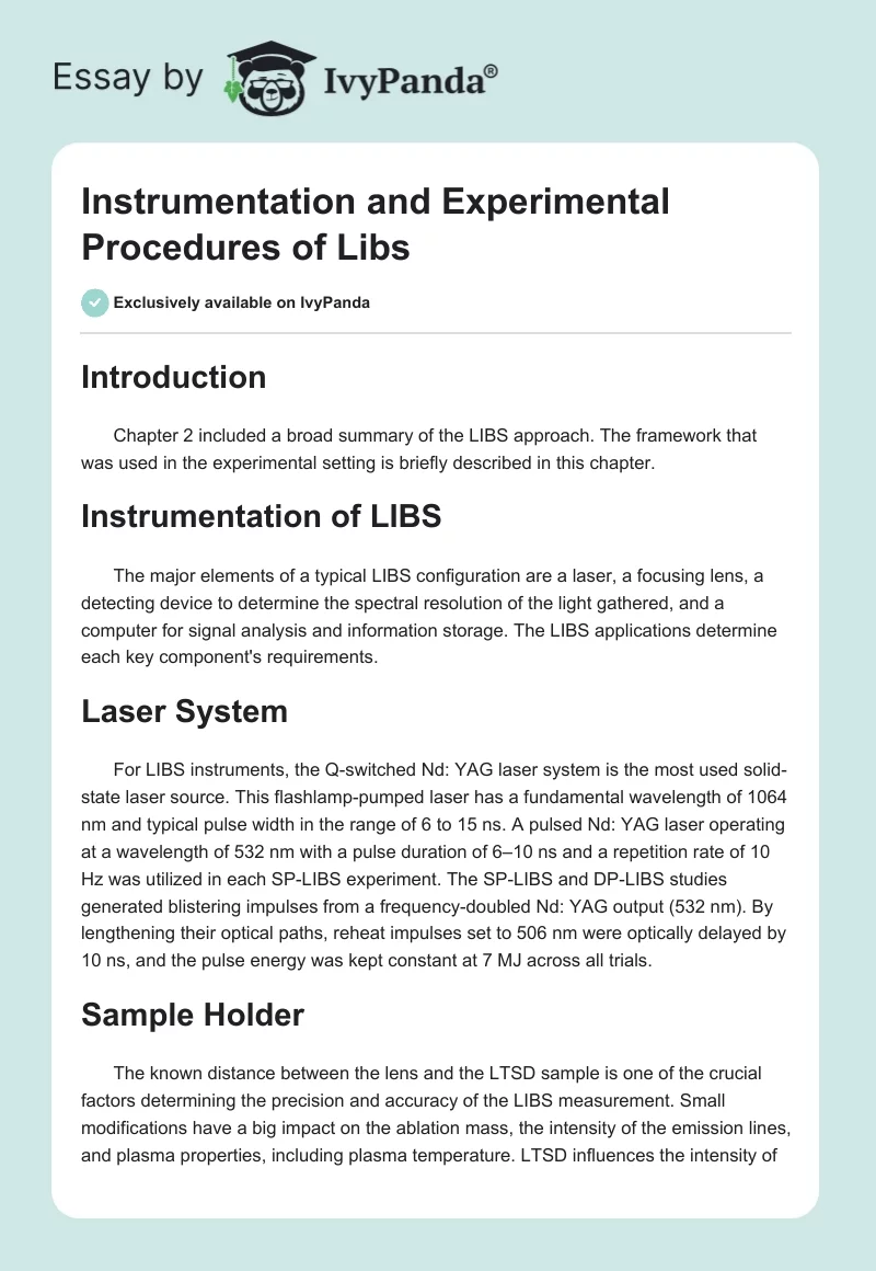 Instrumentation and Experimental Procedures of Libs. Page 1