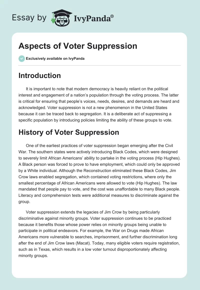 Aspects of Voter Suppression. Page 1