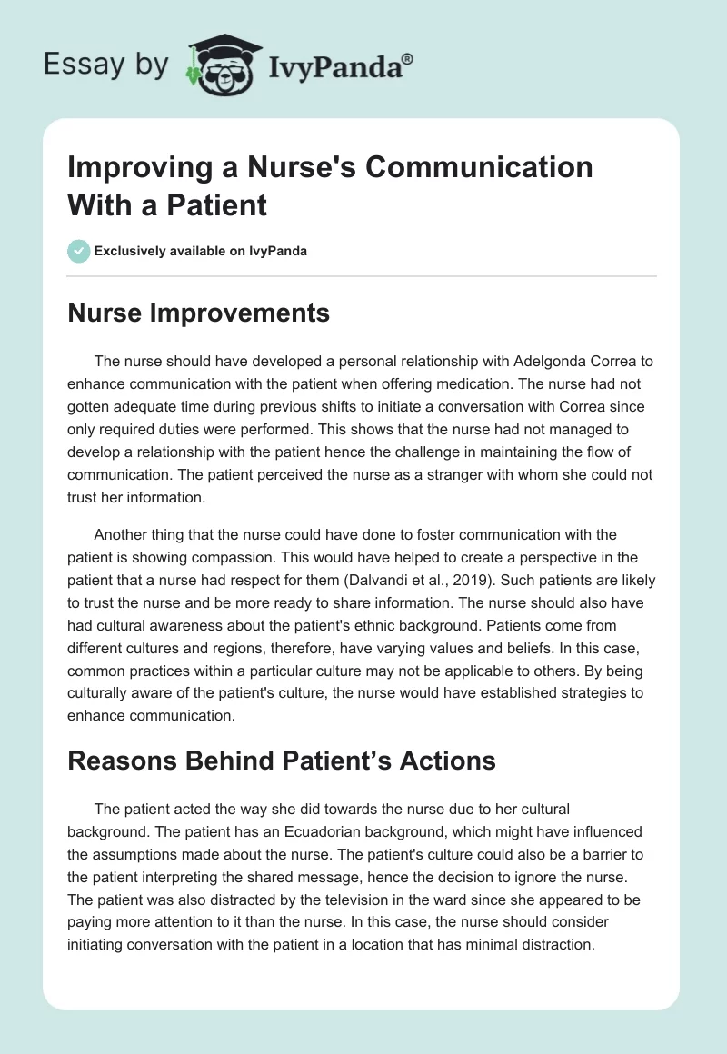 Improving a Nurse's Communication With a Patient. Page 1