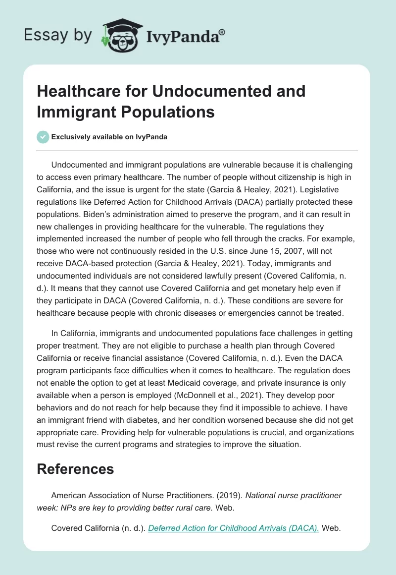 Healthcare for Undocumented and Immigrant Populations. Page 1