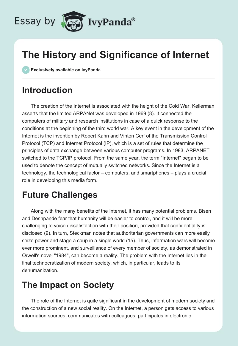 The History and Significance of Internet. Page 1