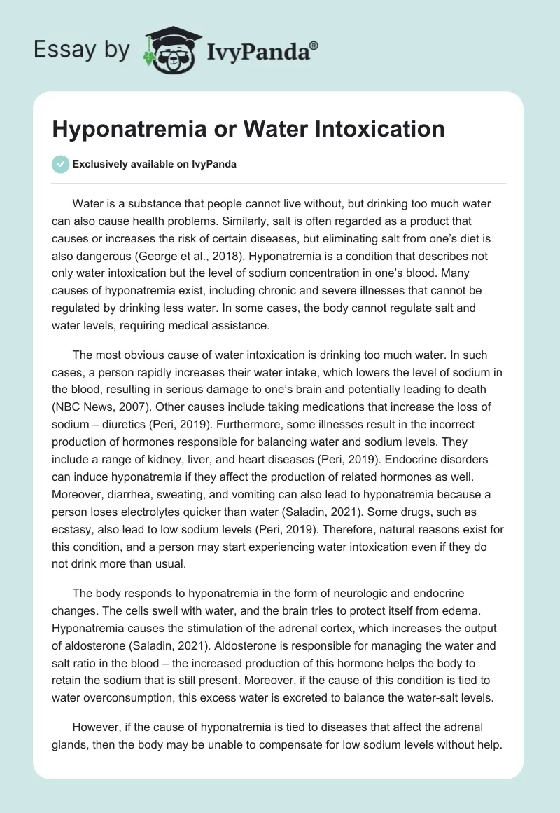 Hyponatremia or Water Intoxication. Page 1