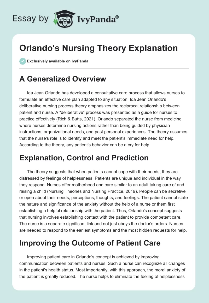 Orlando's Nursing Theory Explanation. Page 1