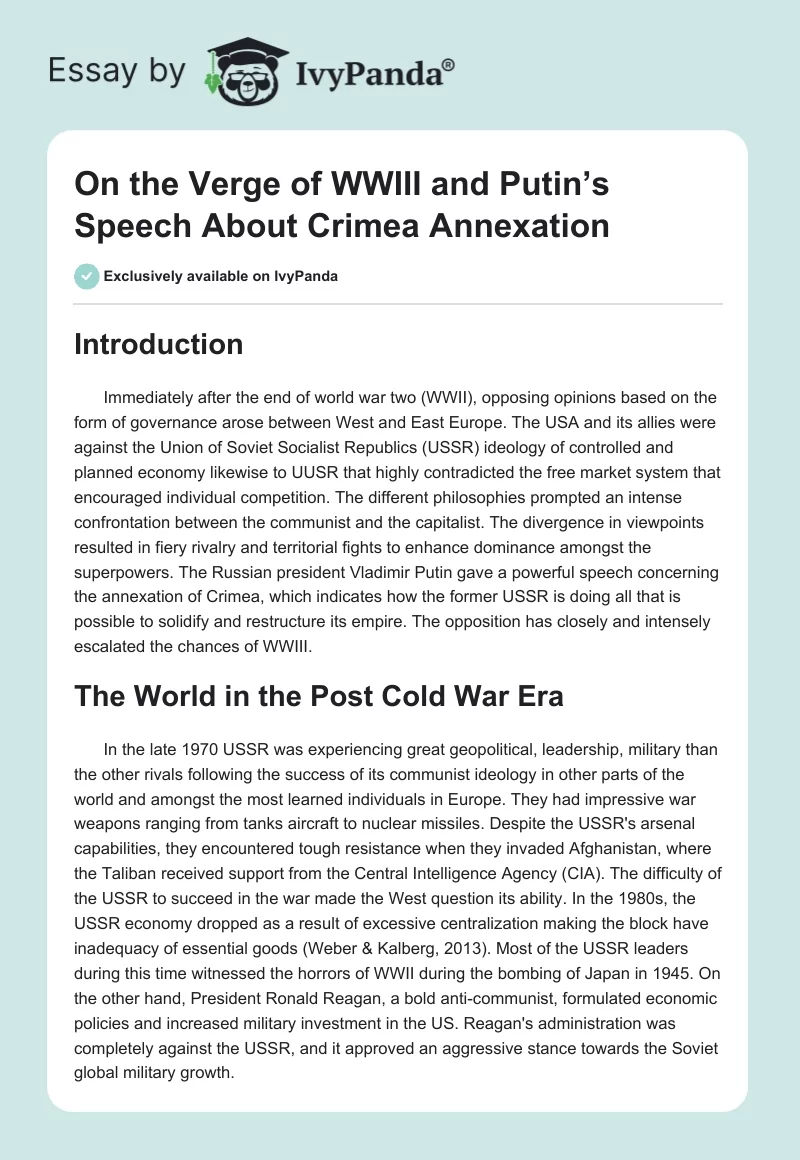 On the Verge of WWIII and Putin’s Speech About Crimea Annexation. Page 1