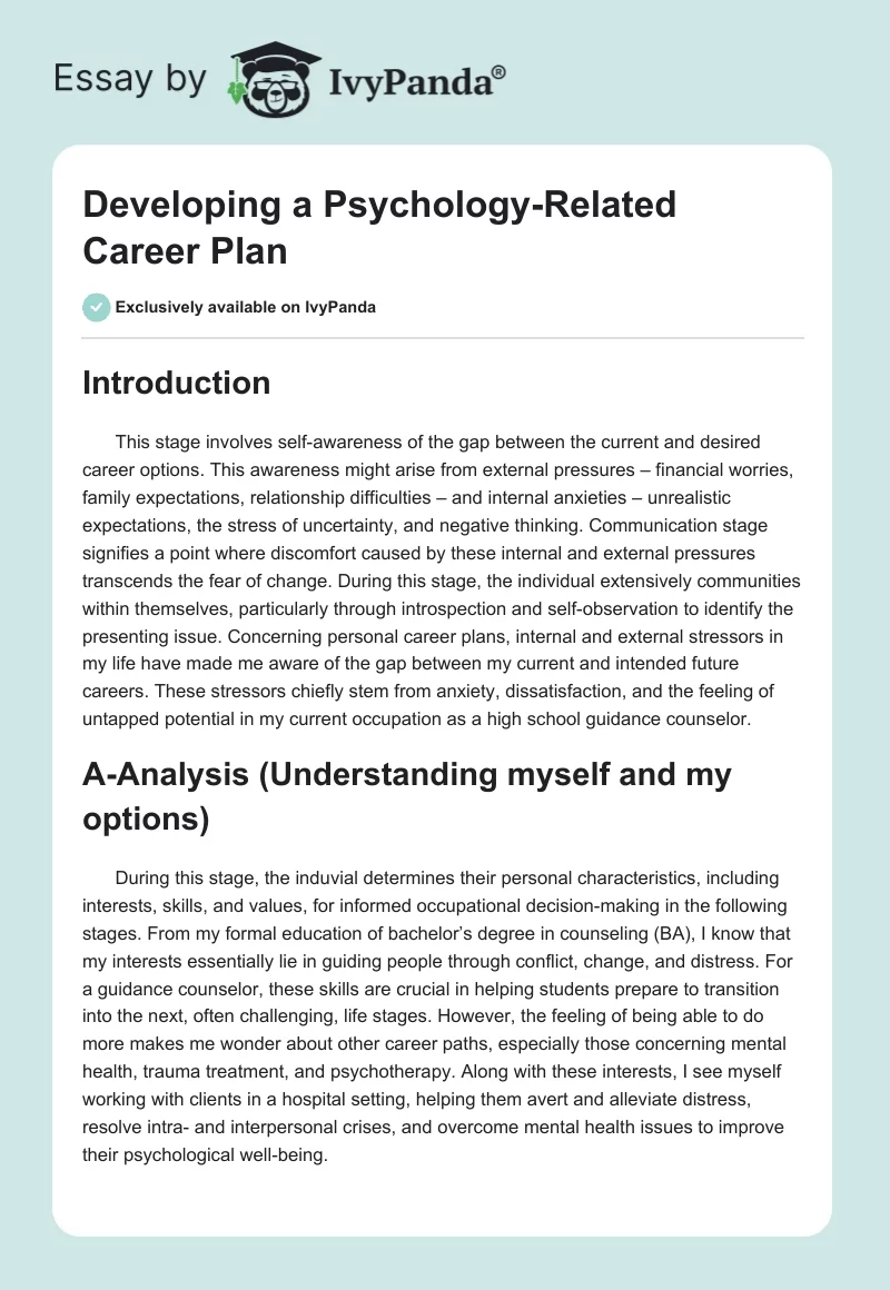 Developing a Psychology-Related Career Plan. Page 1