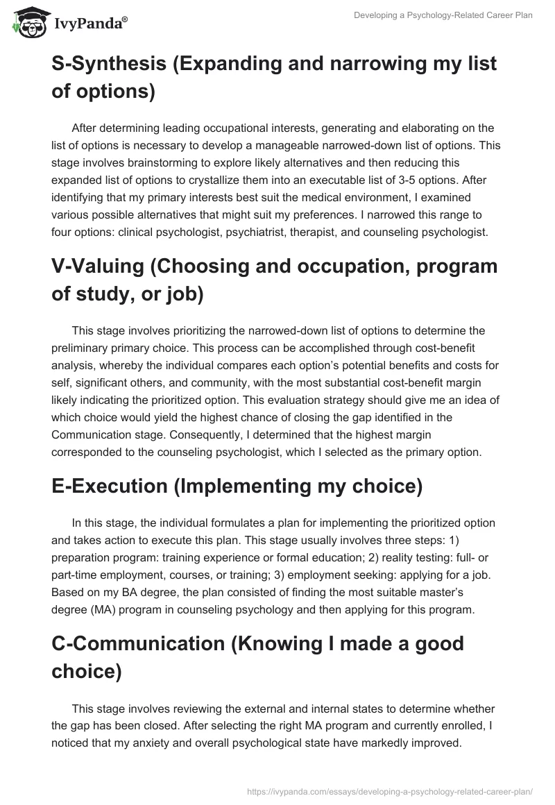 Developing a Psychology-Related Career Plan. Page 2