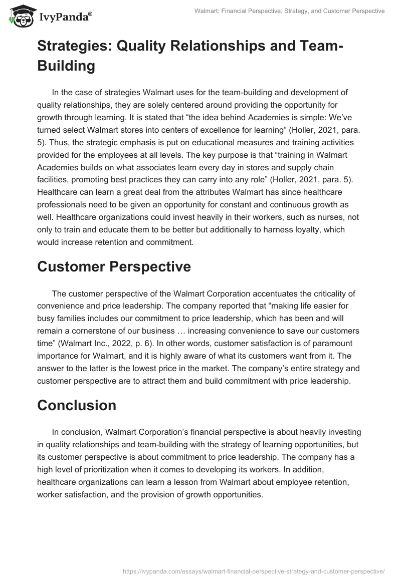 Walmart: Financial Perspective, Strategy, and Customer Perspective. Page 2