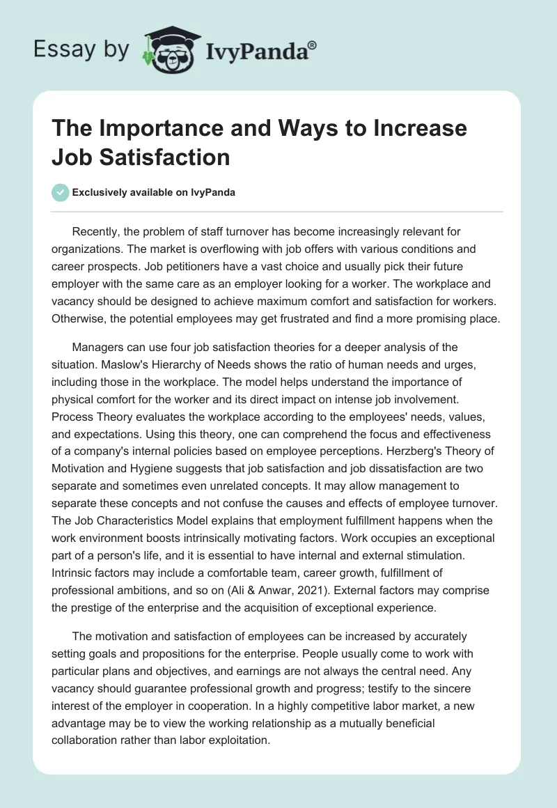 The Importance and Ways to Increase Job Satisfaction. Page 1