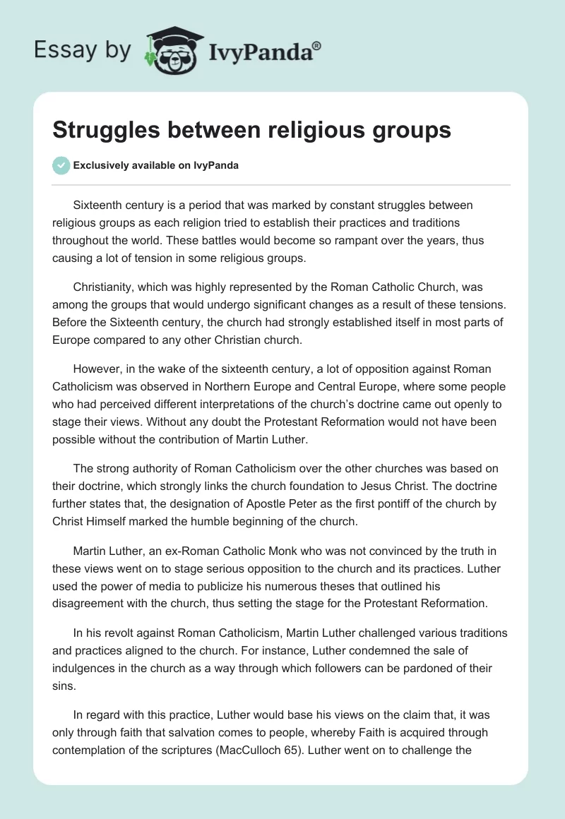 Struggles between religious groups. Page 1