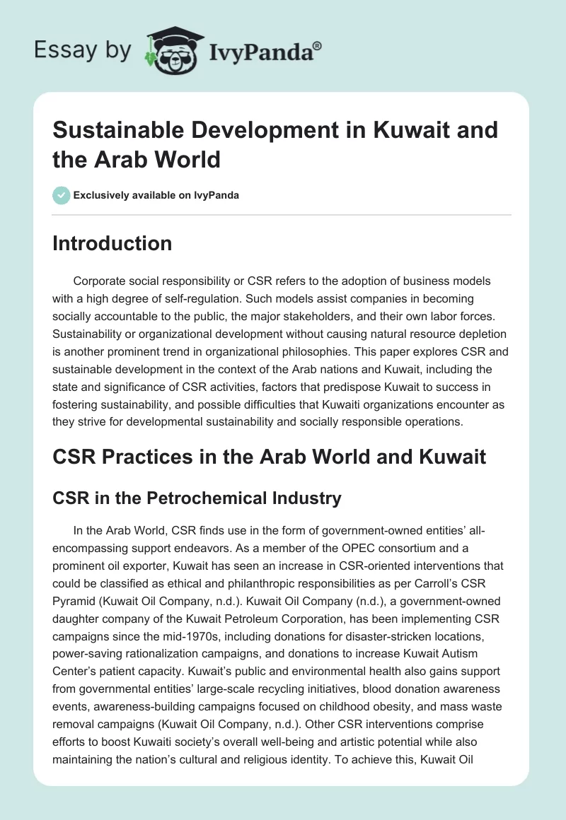Sustainable Development in Kuwait and the Arab World. Page 1