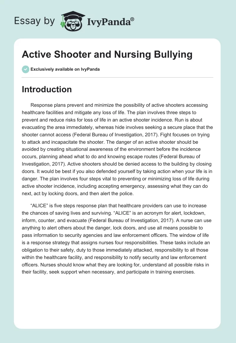 Active Shooter and Nursing Bullying. Page 1