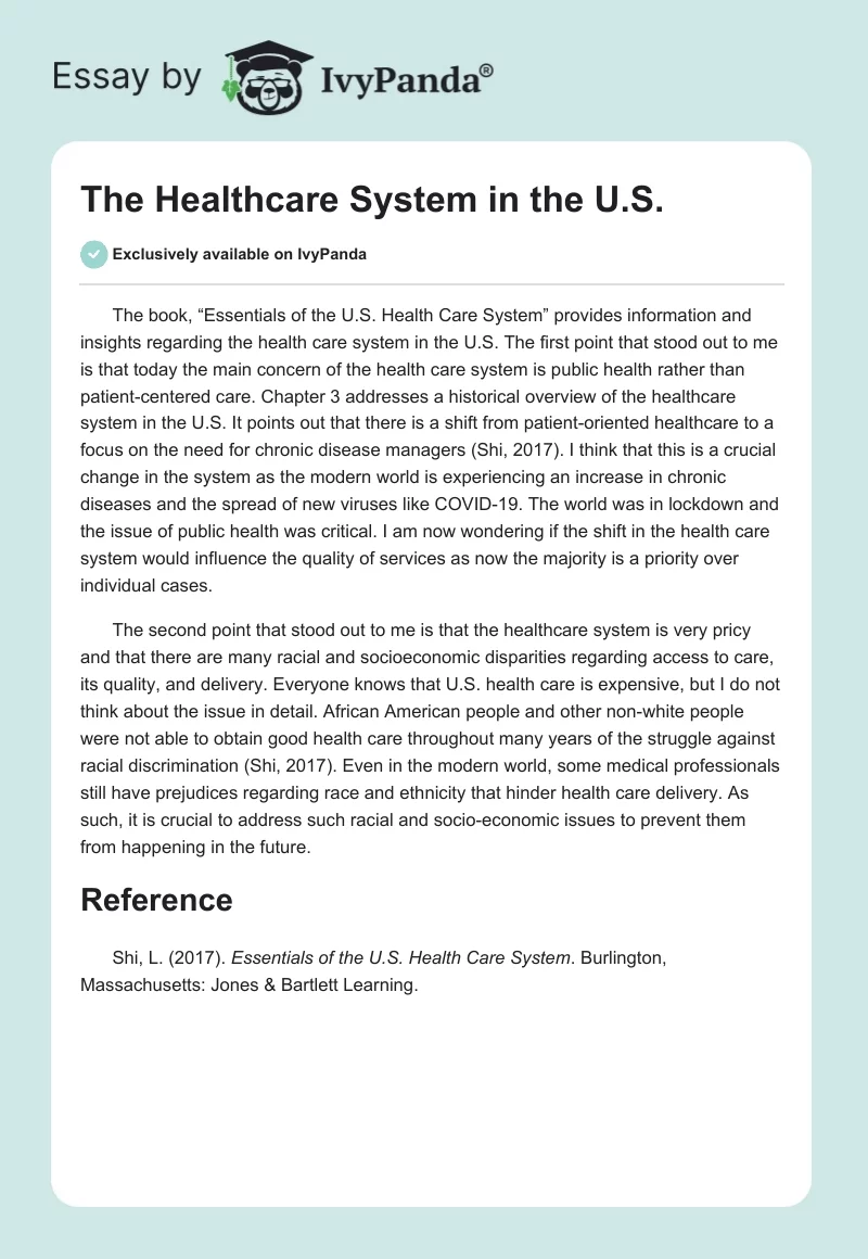 The Healthcare System in the U.S.. Page 1