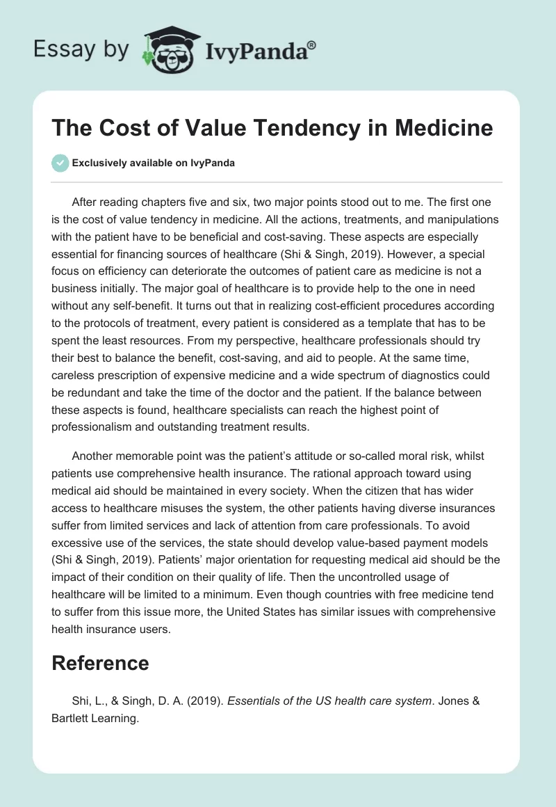 The Cost of Value Tendency in Medicine. Page 1