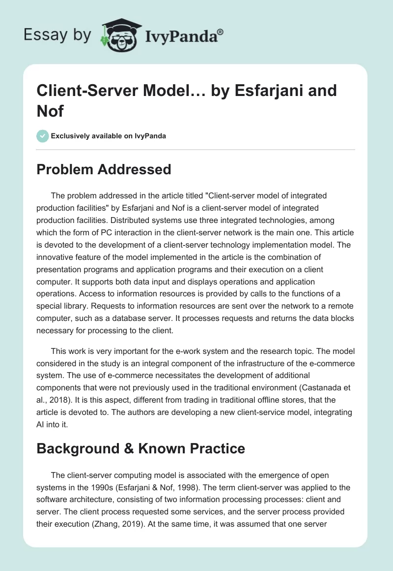 "Client-Server Model…" by Esfarjani and Nof. Page 1