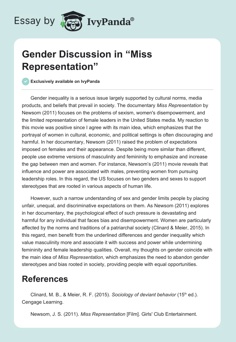 Gender Discussion in “Miss Representation”. Page 1