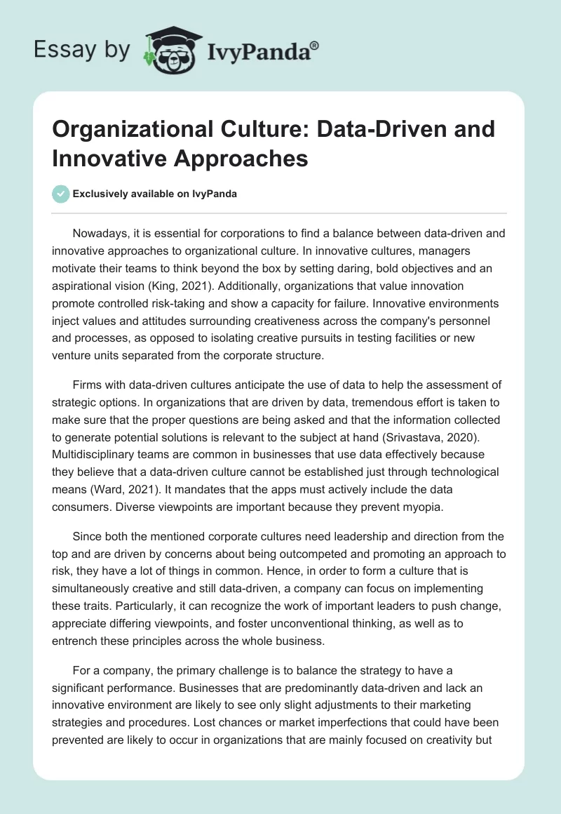 Organizational Culture: Data-Driven and Innovative Approaches. Page 1