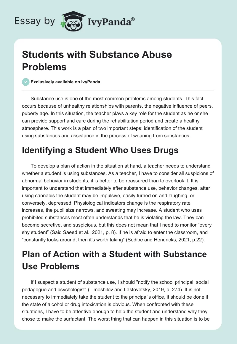 Students With Substance Abuse Problems. Page 1